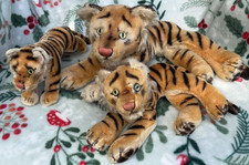 Vintage 3 STEIFF TIGERS 14 and 8" and 8" Germany Mohair 1950s No tags