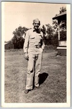 Vtg B W Snapshot Handsome Smiling Man In WW2 Military Uniform Garrison Cap Ya