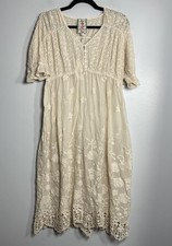 JOHNNY WAS Ambre Embroidered Dress Small Cream Ivory NEW Eyelet Coastal Boho