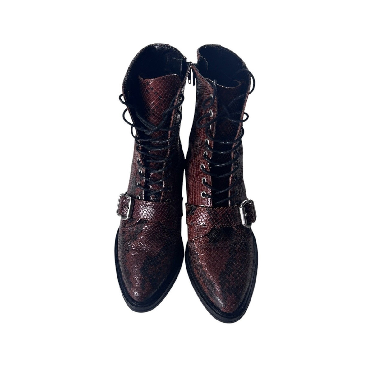 Aldo Womens Brown Snakeskin Print Leather Combat Boots  display picture 1
