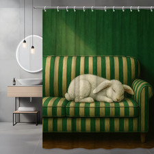 Charming White Bunny Shower Curtain for Kids Bathroom Decor