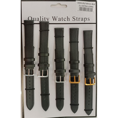 Uhrenarmbänder extra lang 18 mm schwarz Premium Leder 5 Stück Ersatzbänder