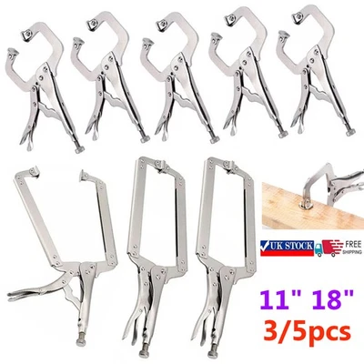 UK Welding Clamps Set C-Clamp Mole Vice Grip Locking Pliers Steel Metal Welders