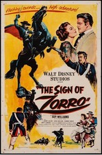 1960 Sign of Zorro Original Movie Poster 27x41 Television Disney Cult G Williams