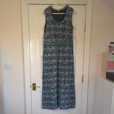 White Stuff blue long maxi summer dress chair print stretchy jersey cotton UK18