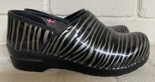 Sanita Womens EU 39 US 8 Clog Shoe Silver/Black Zebra Print Original Danish Clog
