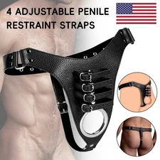 BDSM Men Penis Ring Adjustable Waistband Thong, Male Chastity Harness Cock Rings