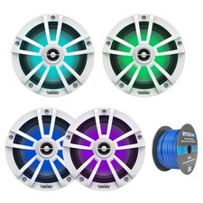 4x Infinity Reference 6.5" Marine LED Speakers - White, 16-G 50 Ft Tinned Wire