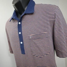 Criquet Golf Polo Striped Pima Stretch Short Sleeve Front Pocket Men Size Large