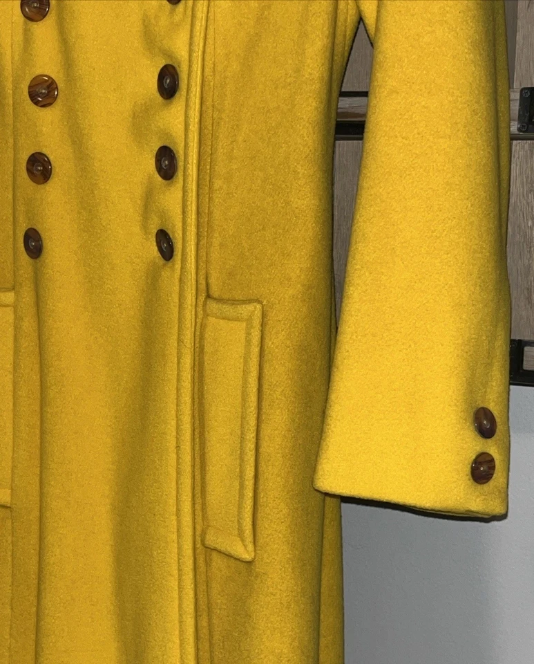 Maxi Abrigo Vintage Años 60 Joseph Magnin Lana Amarillo Mod Doble Pecho Foto 4 de 4