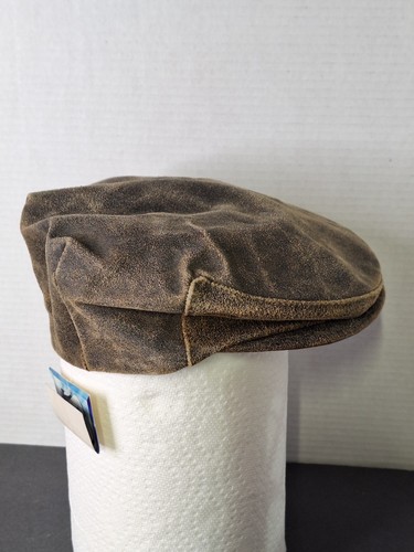 Vintage Distressed Leather Newsboy Cap Size Small BRONER Made In The USA - Picture 2 of 8