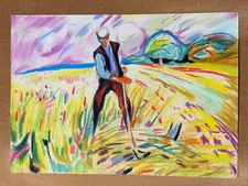 Edvard Munch (Handmade) Mixed Media Paper Drawing Signed and Stamped