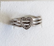 bague vintage argent 925 poinçonné décor cœur diamant véritable T.54 1/2 B426