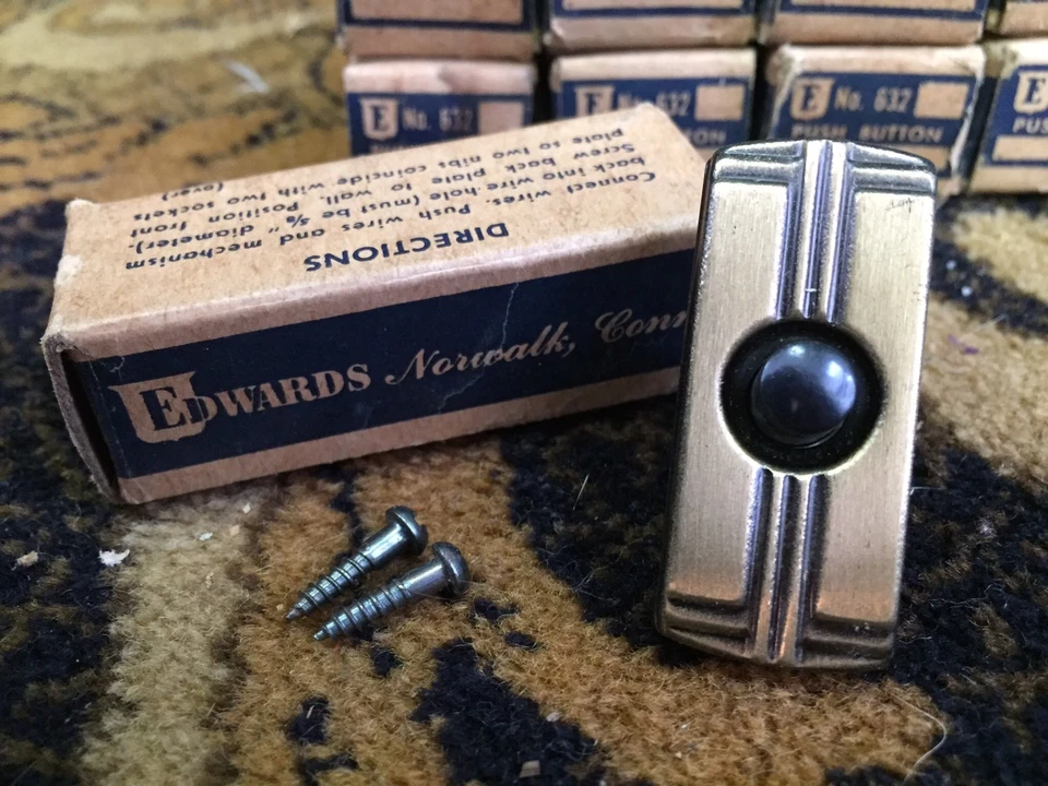 Timbre pulsador Edwards vintage nuevo stock antiguo en caja n.º 632 Foto 2 de 4