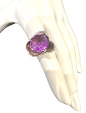 Vintage Amethyst Colored Floral Shaped Mexico 925 Sterling Silver Ring Sz 6.5