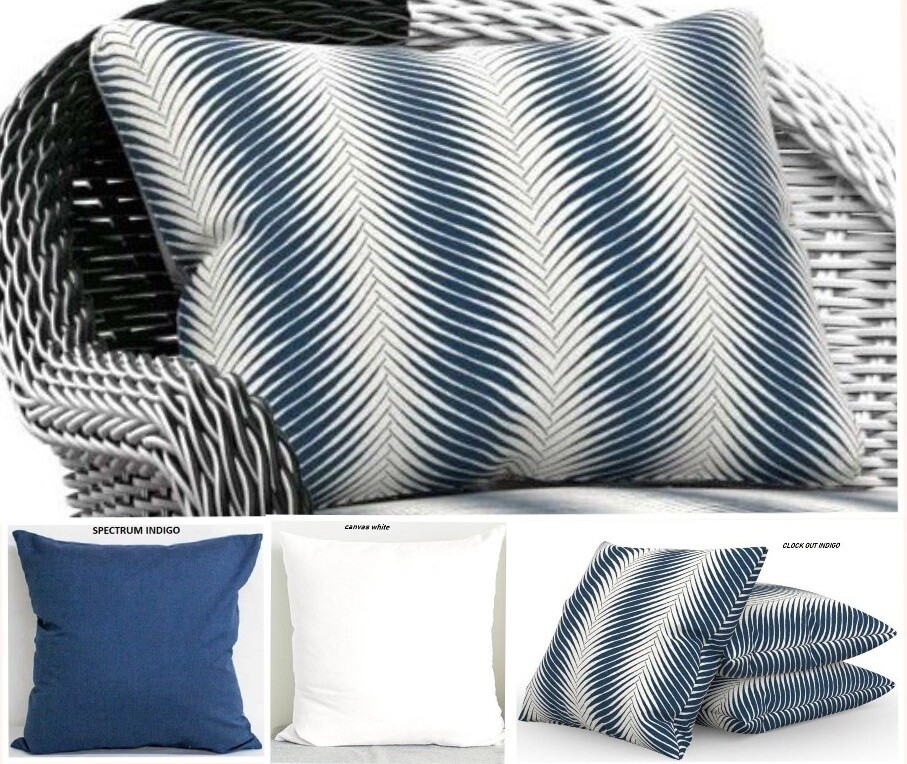 Outdoor Sunbrella Pillow with zipper, CLOCK OUT INDIGO