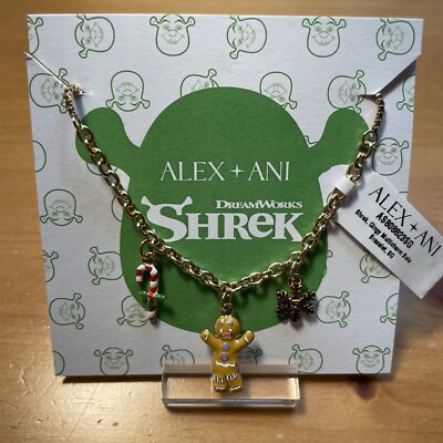 NEW! Alex and Ani Gold Charm Bolo Bracelet  Shrek  Gingy Candy Cane Christmas