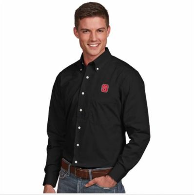 nc state dress shirt Men's Antigua Black NC State Wolfpack Porter Woven Tri-Blend Long Sleeve Button-Down Shirt Size: Small