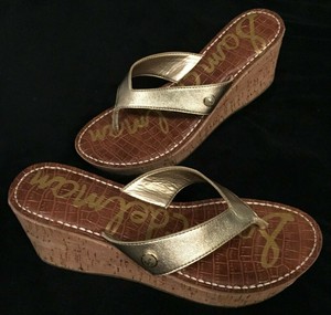Sam Edelman ROMY Women's Gold Cork Wedge Platform Sandals Thongs Size 8.5 M | eBay
