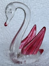 Vintage Lucite Clear  Painted Swan Red Wings  Beak