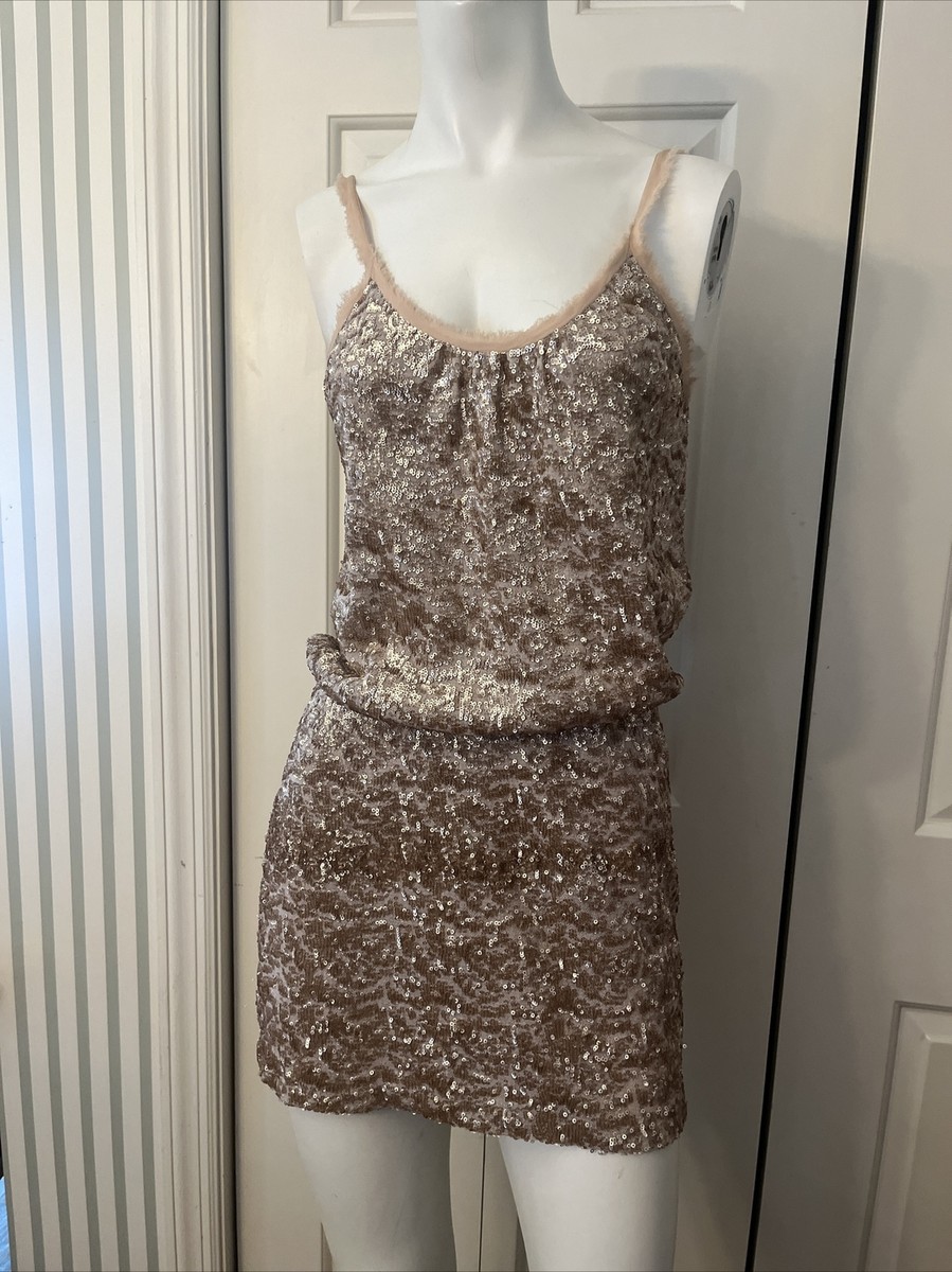 rebecca taylor sequin dress Rebecca Taylor Beige Sequin Mini Dress Size 2 Raw Trim Excellent Condition