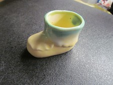  VTG Made in Japan Ceramic YELLOW  GREEN Baby Booty Shoe  CERAMIC WOODEN SHOE