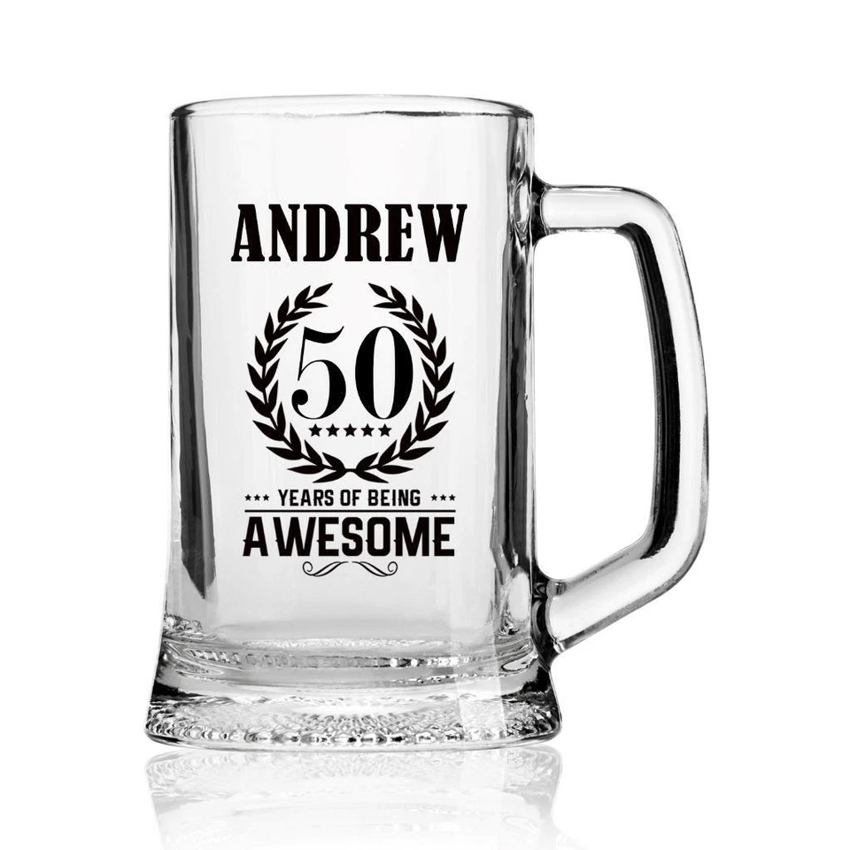 50th Birthday Gifts for Boys, Men or Him Beer Glass Tankard Awesome BG-UV-15