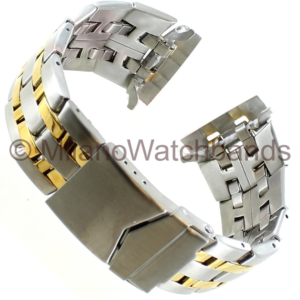 24mm deBeer Two Tone Stainless Steel Curved & Straight End Buckle Watch Band - Image 2 of 4