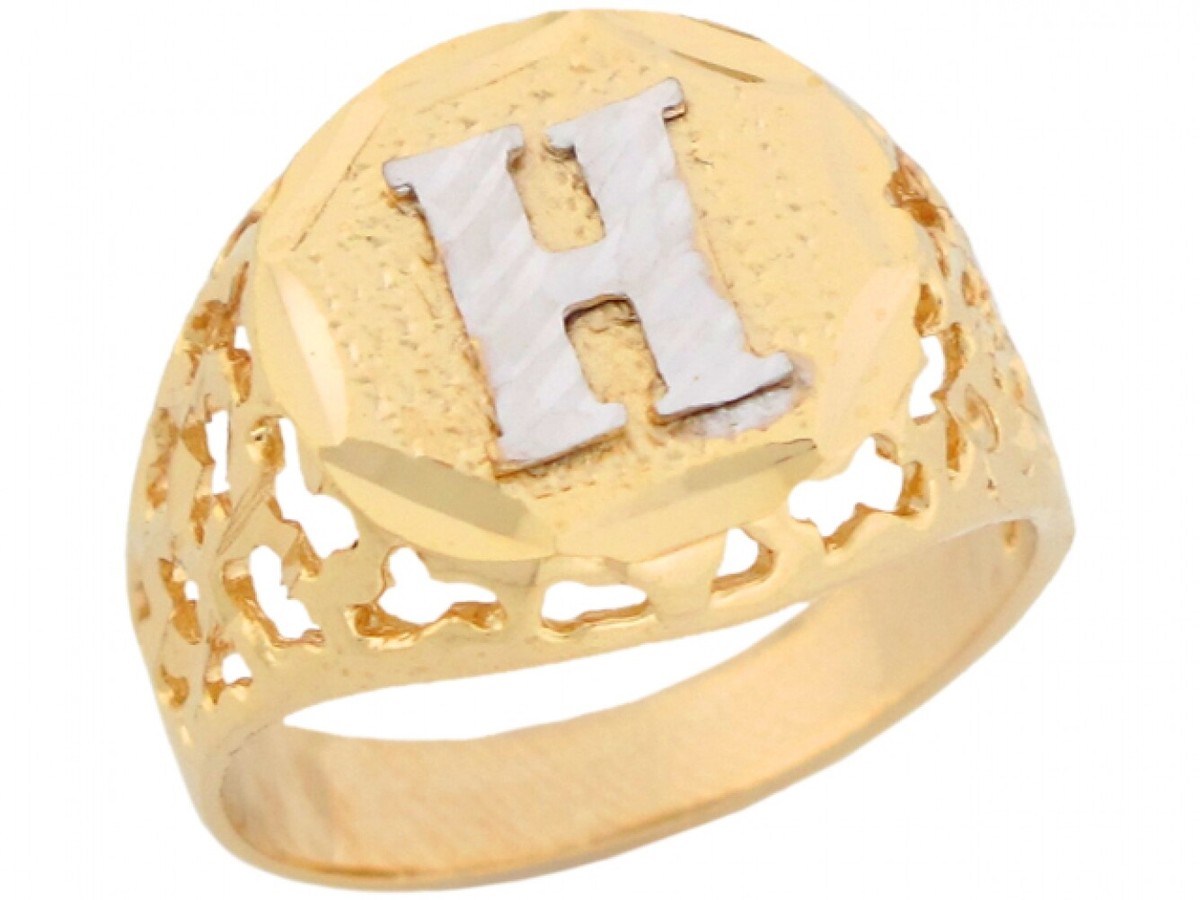 10k or 14k Two Tone Gold Unique Filigree Letter H Stylish Mens