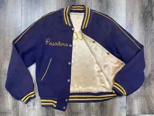 60s Varsity Jacket Wool Pasadena Stags Chain Stitch Blue Reversible Satin Sz M