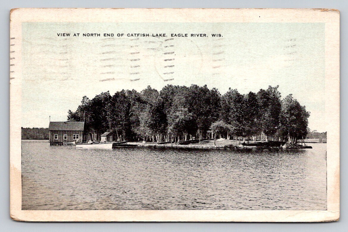 c1920 Boathouse View North End Catfish Lake Eagle River Wisconsin P75A