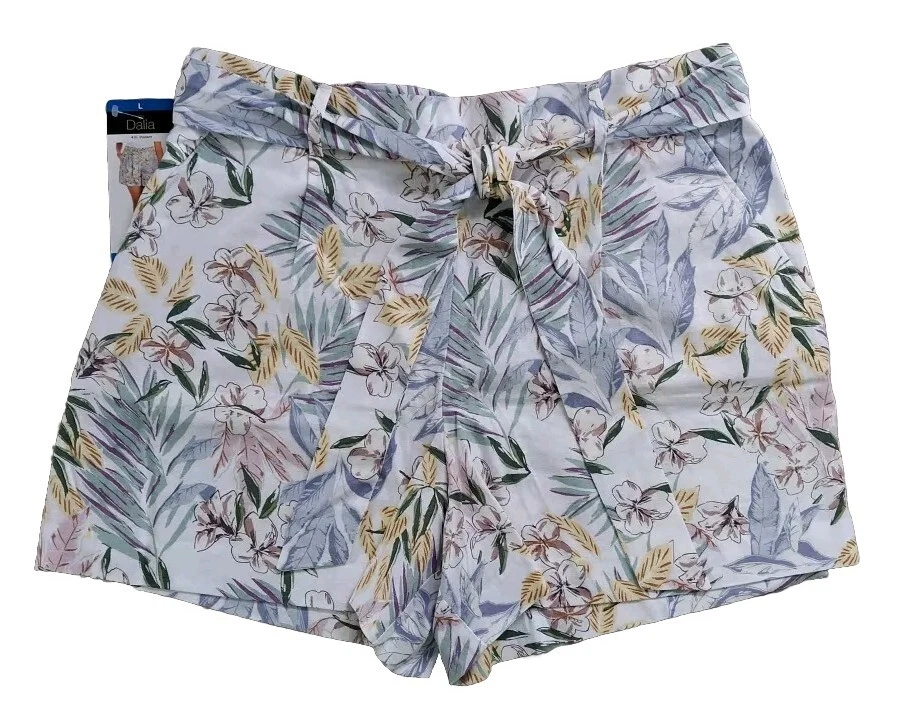 Pantalones cortos Dalia para dama mezcla de lino corbata delantera blanco roto combo talla L nuevos con etiquetas  Foto 3 de 4