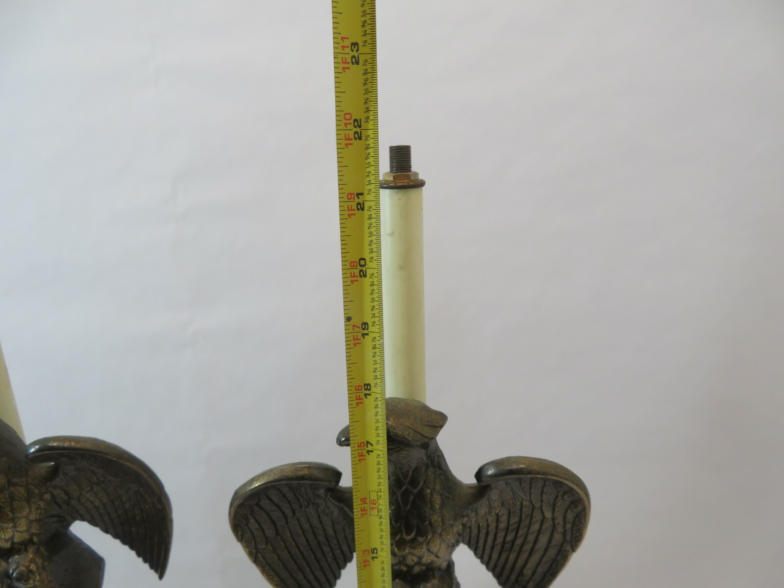 Old vintage custom pair of metal American eagle wings table lamp stands