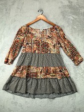 Womens Dresses Small Boho Tiered Mini Brown Fair Isle Aztec Western En Creme