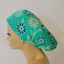 Women Scrub Hat, Surgical Cap, Green, Floral, Nurses Hat, Medical, USA Made