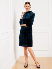 NEW $169 TALBOTS Highland Green,Black Watch Plaid Velvet Shift Dress Sz 2P