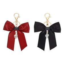 2Pcs Bow Knot Keychain, Cute Bag Charm Keyring for Women Purse Black and Red