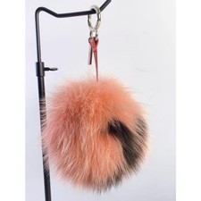 Auténtico bolso pompón de piel FENDI encanto llavero llavero cuero rosa accesorio