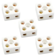 High Temp 2 Way Ceramic Terminal Blocks, 25A 380V, 5pcs Connectors