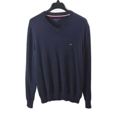 Tommy Hilfiger Navy Blue V-Neck Pullover Sweater Sz L Preppy Academia Casual