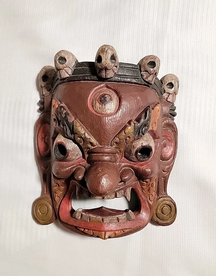 Mahakala Tibetan Buddhism Wooden Mask Wall Decor - Image 3 of 4