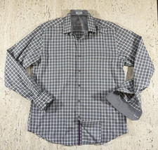 Bugatchi Mens L Grey Geometric Stretch Shaped Fit Button Down Shirt Worn Once 