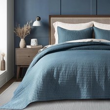 Cotton Sateen Quilt Set King Size Pre-Washed Cotton Channel Stitch Coverlet