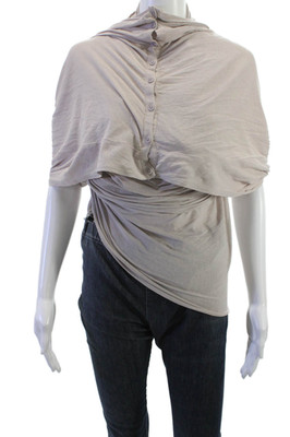 Alice + Olivia Women Beige Cotton Mock Neck Sleeveless Button-Up Top Size S