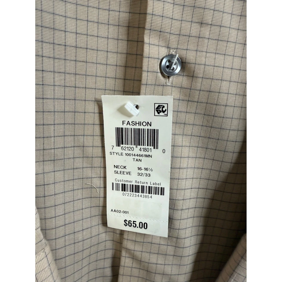 Camisa de vestir Alfani para hombre 16-16 1/2 32/33 tostada a cuadros manga larga ajuste regular nueva con etiquetas Foto 2 de 4