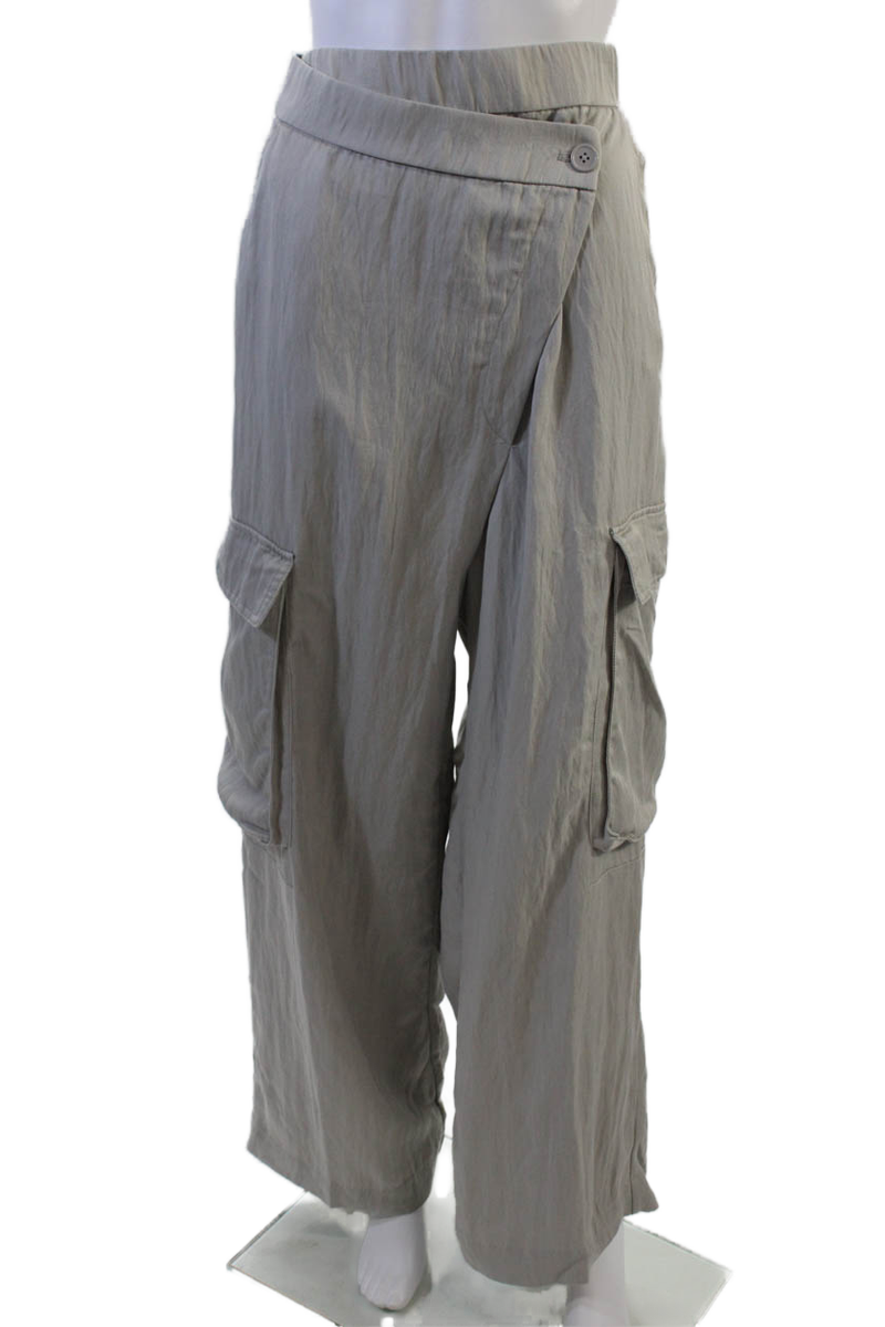 Zara Womens Zipper Fly High Rise Wide Leg Lightweight Pants Gray
