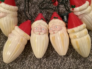 Vintage Christmas Santa Blowmold Hard Plastic Tree Lights Set Of 3 Working 1970s