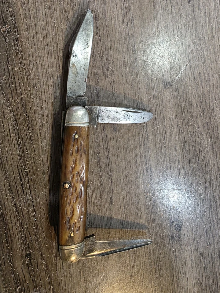 Navaja de bolsillo plegable antigua vintage Hibbard Spencer Bartlett Stockman Foto 2 de 4