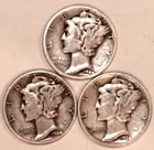 (3) Mercury Dimes - 1944D 1944P 1944S - Fine/Very Fine - #3579ED - FREE SHIPPING