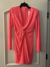 Zara Neon Coral/Hot Pink Long Sleeve Knotted Dress M